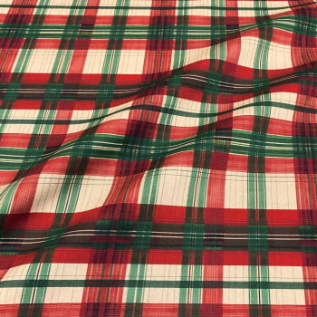 Tecido Tricoline Digital Natal Xadrez Grande Vermelho Verde Bege