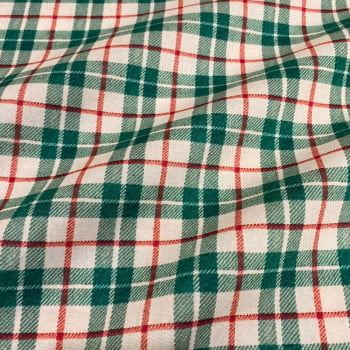Tecido Tricoline Digital Xadrez Bordado de Natal Verde Vermelho Cru Tecido Tricoline Digital Xadrez Bordado de Natal Verde Vermelho Cru