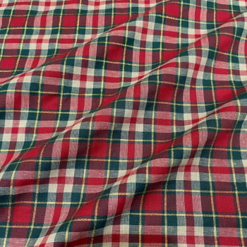 Tecido Tricoline Fio Tinto Xadrez Natal Grande Bege Verde Escuro Vermelho Dourado Tecido Tricoline Fio Tinto Xadrez Natal Grande Bege Verde Escuro Vermelho Dourado