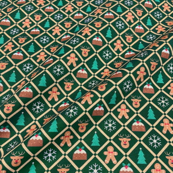 Tecido Tricoline Natal Artigos Natalinos Xadrez Diagonal Verde