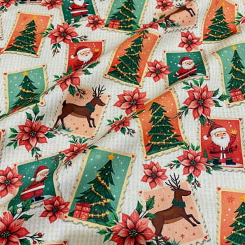 Tecido Tricoline Natal Celos Postais Artigos Natalinos