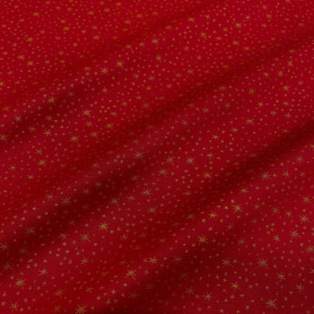 Tecido Tricoline Natal Estrelas Dourado Fundo Vermelho Rimatex Tecido Tricoline Natal Estrelas Dourado Fundo Vermelho Rimatex