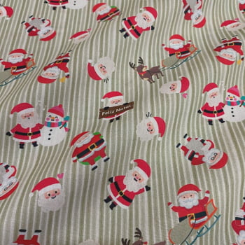 Tecido Tricoline Natal Papai Noel Fundo Verde Tecido Tricoline Natal Papai Noel Fundo Verde