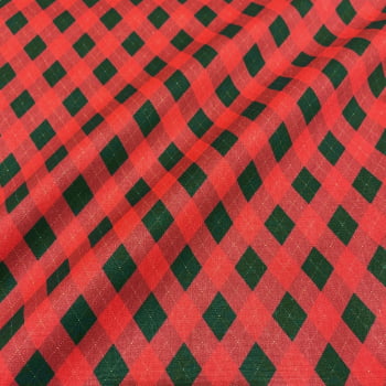 Tecido Tricoline Natal Xadrez Diagonal Vermelho Verde