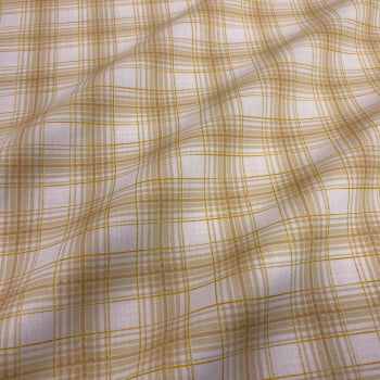 Tecido Tricoline Natal Xadrez Dourado Fundo Cru Rimatex Tecido Tricoline Natal Xadrez Dourado Fundo Cru Rimatex
