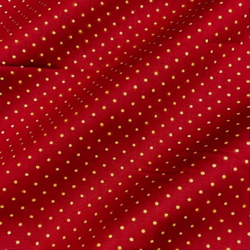 Tecido Tricoline Poa Pequeno Natal Vermelho Dourado Tecido Tricoline Poa Pequeno Natal Vermelho Dourado