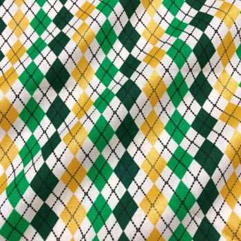 Tecido Tricoline Xadrez Triangulo Verde e Dourado  - Natal   