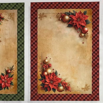 Tecido Tricoline Digital Natal Painel Jogo Americano Flores Bico de Papagaio Verde Vermelho