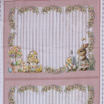 Tecido Tricoline Digital Painel Jogo Americano Páscoa Vila dos Coelhinhos 