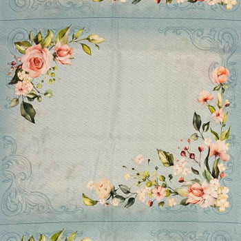 Tecido Tricoline Digital Painel Jogo Americano Vintage Garden Azul