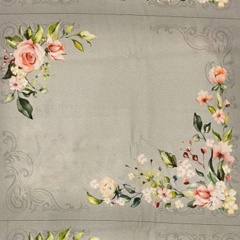 Tecido Tricoline Digital Painel Jogo Americano Vintage Garden Cinza