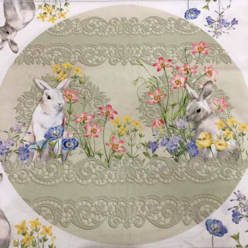 Tecido Tricoline Digital Painel Sousplat Coelhinho Floral