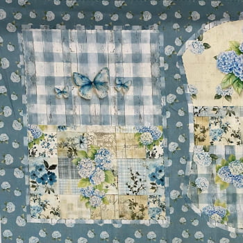 Tecido Tricoline Digital Painel Aplique e Necessaire Coleção Hortênsias