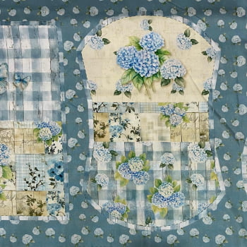 Tecido Tricoline Digital Painel Aplique e Necessaire Coleção Hortênsias