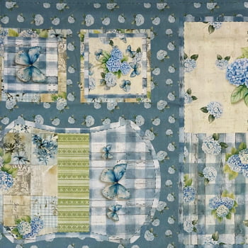 Tecido Tricoline Digital Painel Aplique e Necessaire Coleção Hortênsias