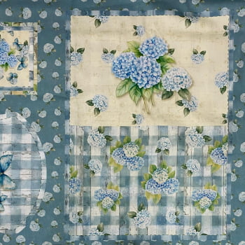 Tecido Tricoline Digital Painel Aplique e Necessaire Coleção Hortênsias