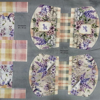 Tecido Tricoline Digital Painel  Necessaire Coleção Jardim de Lavanda