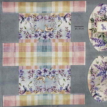 Tecido Tricoline Digital Painel  Necessaire Coleção Jardim de Lavanda