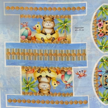 Tecido Tricoline Digital Painel Necessaires Capivaras Tropical