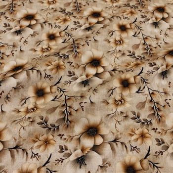 Tecido Tricoline Digital Floral Bege Páscoa Natural