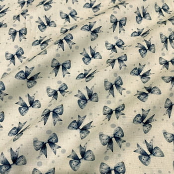 Tecido Tricoline Digital Laços Azuis Fundo Xadrez Pascoa Azul