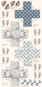 Tecido Tricoline Digital Painel Cestinhas Laços e Chapéus Pascoa Azul