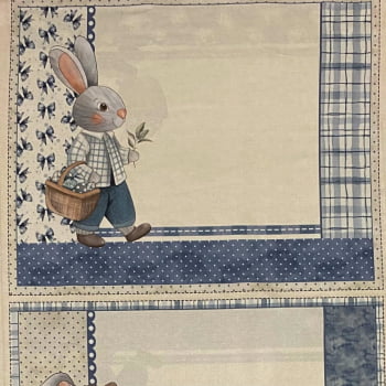 Tecido Tricoline Digital Painel Jogo Americano Pascoa Azul