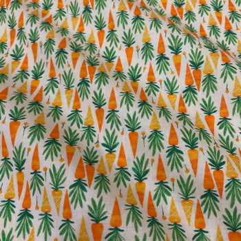 Tecido Tricoline Pascoa Cenoura Fundo Off