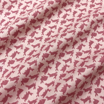 Tecido Tricoline Sombras de Coelhinhos da Pascoa Rose