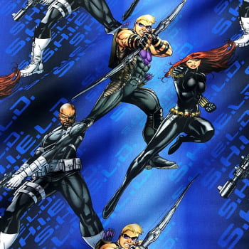 Tecido Tricoline Digital Arqueiro, Viúva Negra e Nick Fury  (Marvel) 