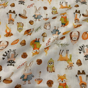 Tecido Tricoline Bichinhos Diversos Outono Fundo Branco Tecido Tricoline Bichinhos Diversos Outono Fundo Branco