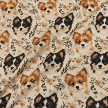 Tecido Tricoline Digital Cachorrinhos Coleção Pet Chic 