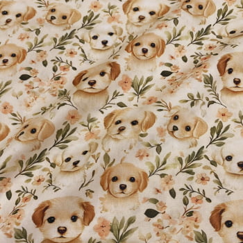 Tecido Tricoline Digital Filhotinhos Coleção Pet Chic 