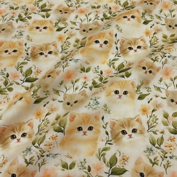 Tecido Tricoline Digital Gatinhos Coleção Pet Chic