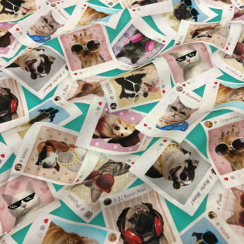 Tecido Tricoline Digital Pets Fotos de Cachorros e Gatos