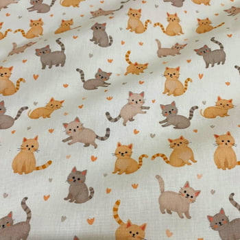 Tecido Tricoline Pets Gatinhos Fofos Fundo Branco