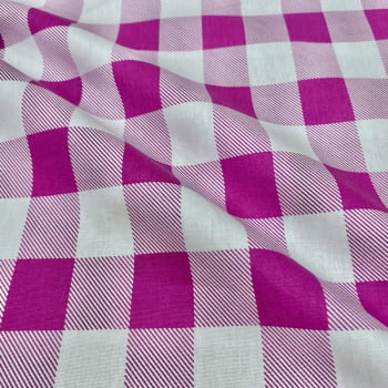 Tecido Tricoline Xadrez Gigante Rosa Fucsia 