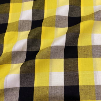 Tecido Tricoline Fio Tinto Xadrez Colorido Grande Amarelo e Preto