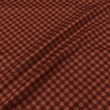 Tecido Tricoline Digital Xadrez Tracejado Terracota Coleção Vida no Campo