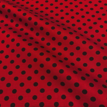 Tecido Tricoline Poa Grande Vermelho Bolinhas Preto