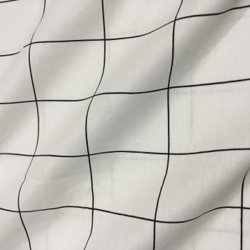 Tecido Tricoline Quadrados Grandes Grid Branco