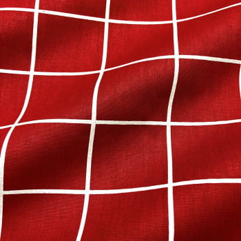 Tecido Tricoline Quadrados Grandes Grid Vermelho