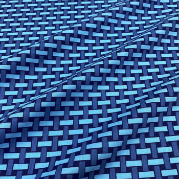 Tecido Tricoline Treliça Madeira Azul