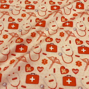 Tecido Tricoline Digital Medicina Vermelha Fundo Salmao Coleção Saúde Tecido Tricoline Digital Medicina Vermelha Fundo Salmao Coleção Saúde