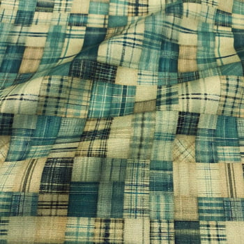 Tecido Tricoline Digital Quadriculado de Xadrez Coleção Le Bleu