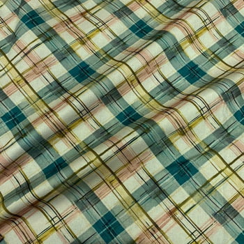 Tecido Tricoline Digital Xadrez Aquarela Verde Claro e Escuro
