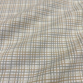 Tecido Tricoline Xadrez Grid Irregular Bege e Cinza Fundo Branco Tecido Tricoline Xadrez Grid Irregular Bege e Cinza Fundo Branco