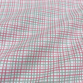 Tecido Tricoline Xadrez Grid Irregular Rosa e Cinza Fundo Branco Tecido Tricoline Xadrez Grid Irregular Rosa e Cinza Fundo Branco