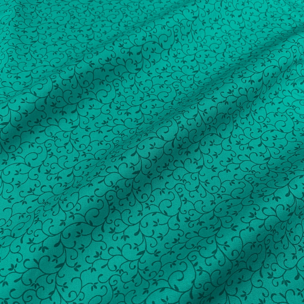Tecido Tricoline Arabesco Verde Ciano Tom Sobre Tom (Basics & Colors)