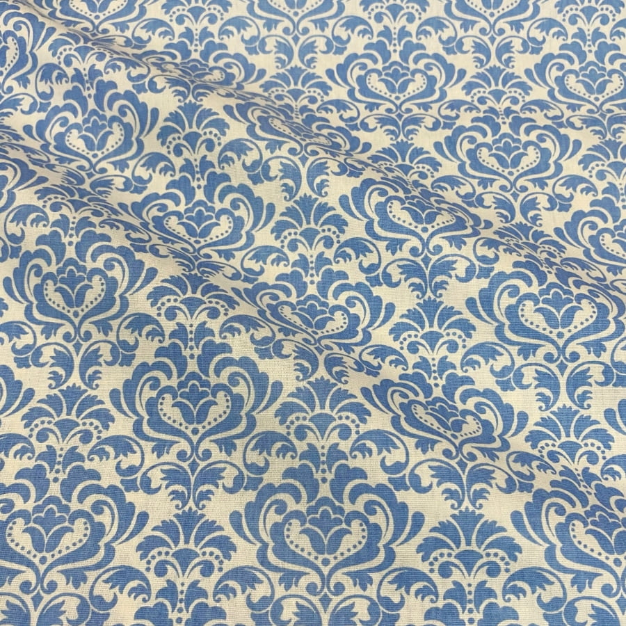 Tecido Tricoline Arabescos e Floreios Azul Jeans